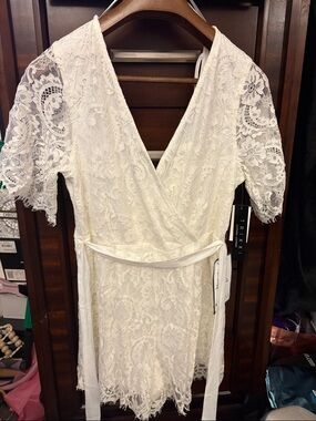 TRIXXI Cream Lace Wrap Mini Romper